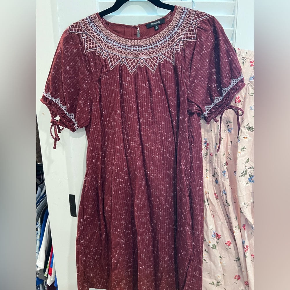 Madewell Embroidered Puff Sleeve Babydoll Dress